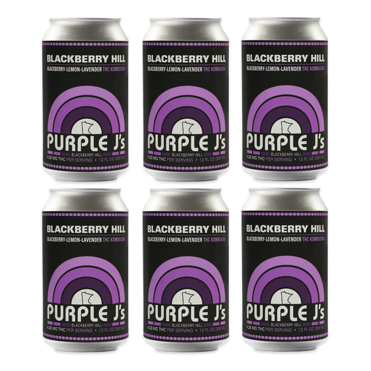 Purple J's Blackberry Hill sixpack THC Kombucha, Made in Saint Paul, Minnesota