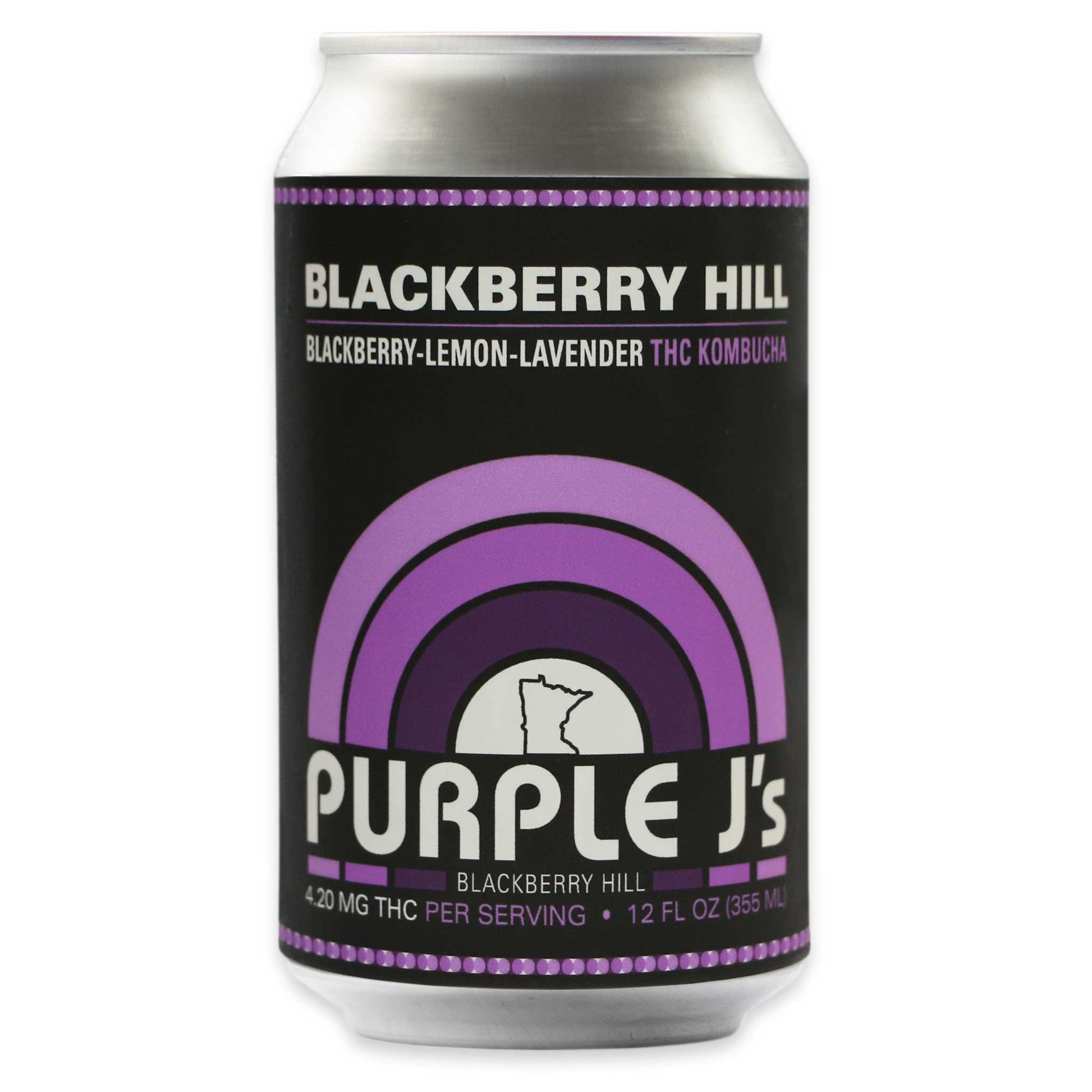 Purple J's Blackberry Hill Can of THC Kombucha, Made in Saint Paul, Minnesota